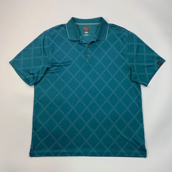 Greg Norman Polo Shirt Mens XL Glacier Green Tasso Elba Diamond Jacquard Golf - Picture 2 of 11